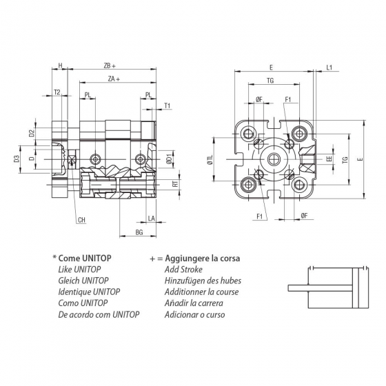 Пневмоцилиндр 25х25 Aignep WFA0250025, компактный