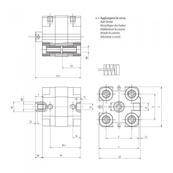 Пневмоцилиндр 50х25 Aignep QB0500025, компактный