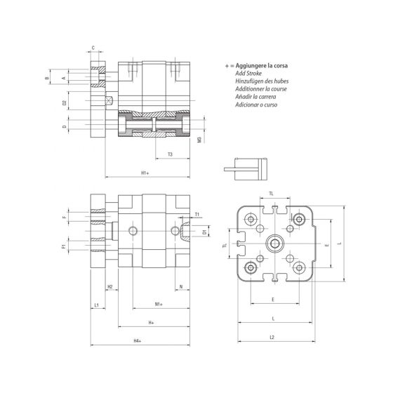 Пневмоцилиндр 32х50 Aignep QFA0320050, компактный