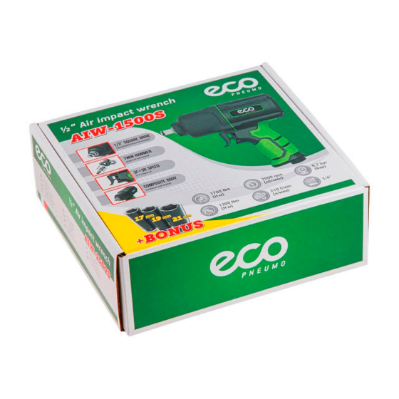 Пневмогайковерт 1/2" ECO AIW-1500S (1300/1700 Нм (закр./откр.); 3 ступени крут.мом.; twin hammer; 7000 об/мин; композитный корпус)