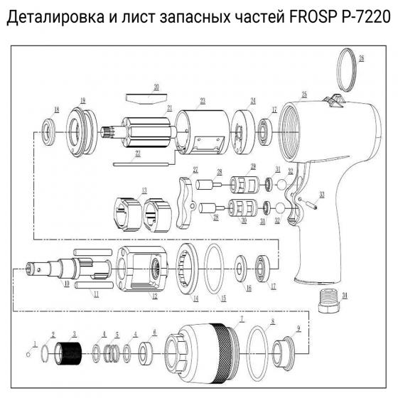 Акция 10%+10%: Набор Пневмошуруповёрт P-7220 + Запчасть P-7220 №20, Лопатка - 2шт